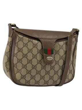 Authentic GUCCI GG Supreme Web Sherry Line Shoulder Bag PVC Leather Beige Red